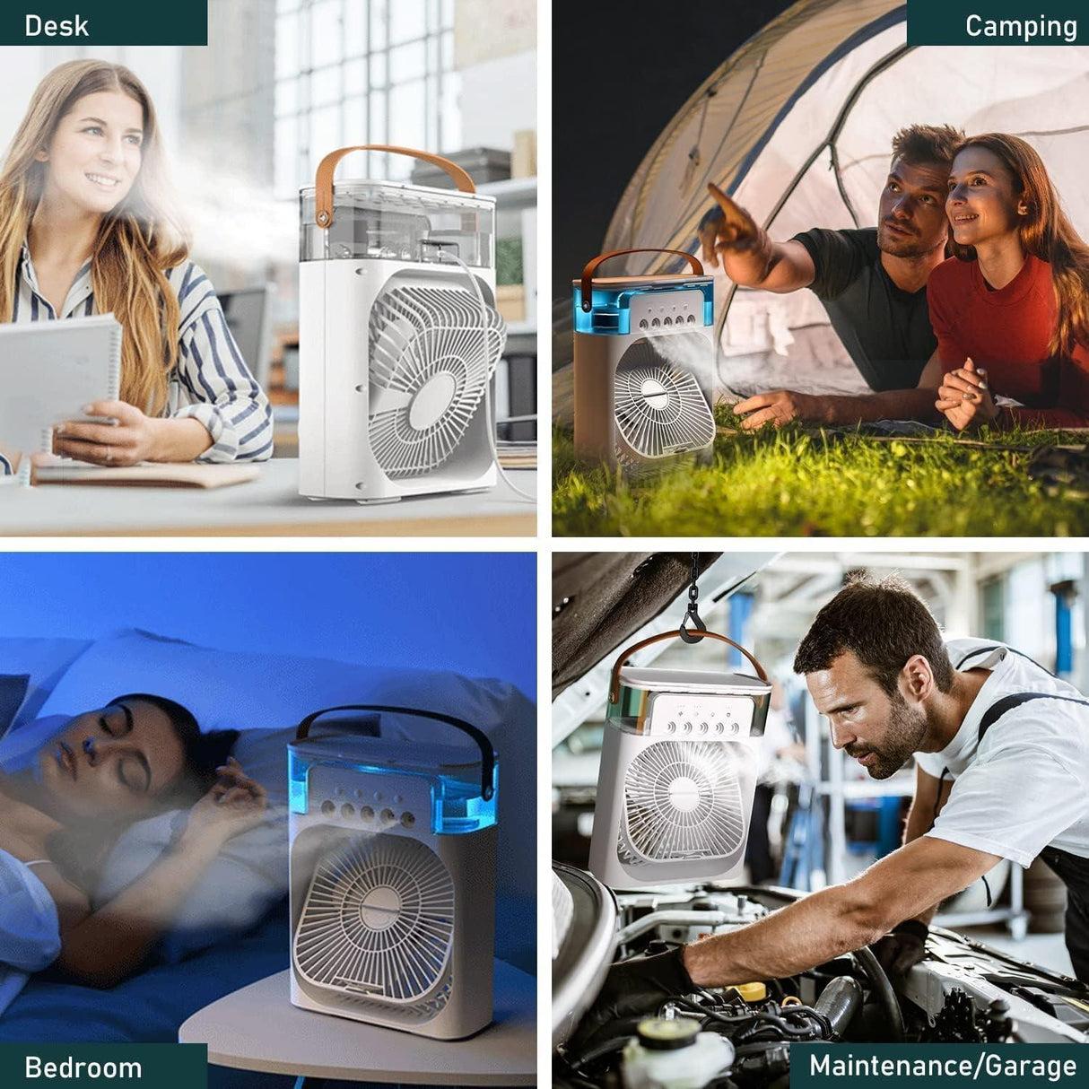 Portable Mini Air Cooler with Mist Spray – USB Desk Fan