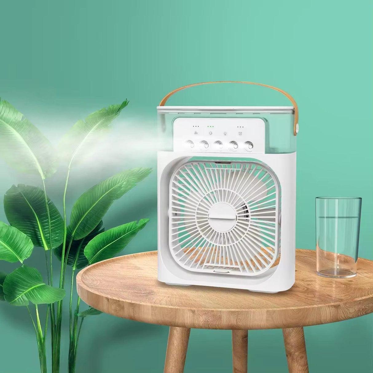 Portable Mini Air Cooler with Mist Spray – USB Desk Fan